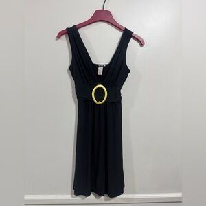 Vintage Y2K Star Vixen Black Midi Dress with Gold Detail